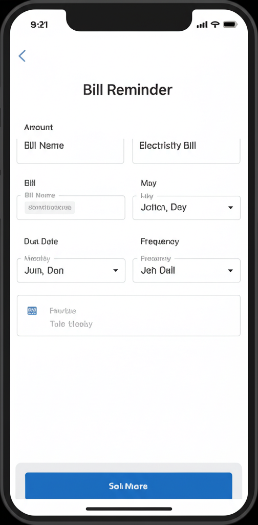 Bill setup interface showing form to add new bills